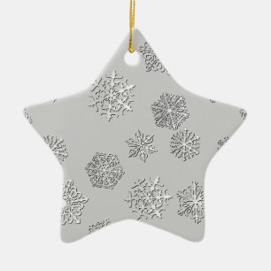 Ornamento De Cerâmica Flocos de neve de 3 d prata sobre fundo prateado