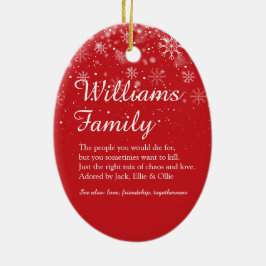 Ornamento De Cerâmica Flocos de neve de definição da família Feliz Natal
