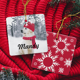 Ornamento De Cerâmica Flocos de neve de inverno de fotos de família e pe