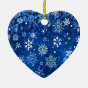 Ornamento De Cerâmica Flocos de neve de Natal Azul e Prata