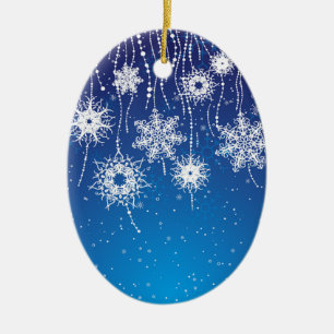 Ornamento De Cerâmica Flocos de neve de oscilação Sparkling no azul