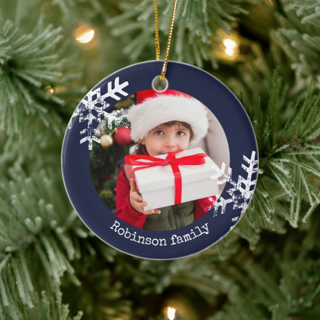 Ornamento De Cerâmica Flocos de Neve do Círculo Russo marinho Azul (Árvore)