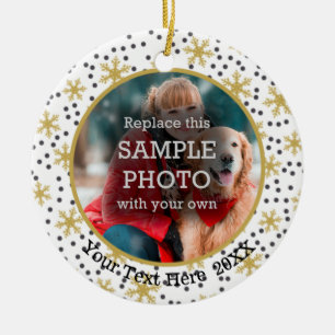 Ornamento De Cerâmica Flocos de neve Dourados, Duas Fotografias, Dois La