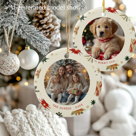 Ornamento De Cerâmica Flocos de Neve Dourados Vintage Família Natal 2 Fo