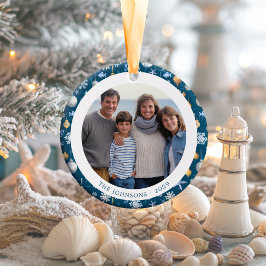 Ornamento De Cerâmica Flocos de neve e Natal da família náutica Natal de