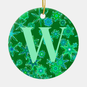 Ornamento De Cerâmica Flocos de neve geométricos, Emerald Green Personal