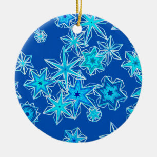 Ornamento De Cerâmica Flocos de Neve Geométricos Modernos, Azul Safira