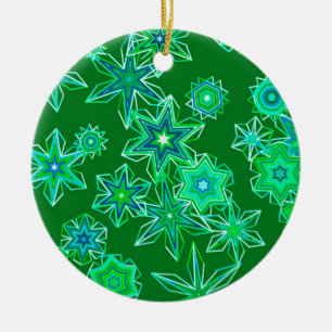 Ornamento De Cerâmica Flocos de neve geométricos modernos, Emerald Green
