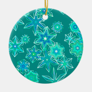 Ornamento De Cerâmica Flocos de neve geométricos modernos, Turquesa e Aq