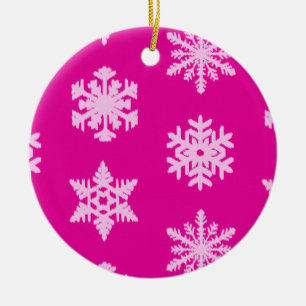 Ornamento De Cerâmica Flocos de neve Ikat - Fúchsia e rosa-gelo