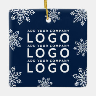 Ornamento De Cerâmica Flocos de Neve Logotipo Empresarial Azul e Branco
