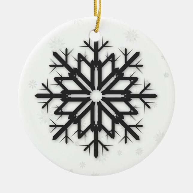Ornamento De Cerâmica Flocos de neve PixDezines Branco + Preto (Frente)