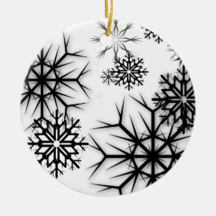 Ornamento De Cerâmica Flocos de neve PixDezines Branco + Preto