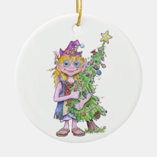 Ornamento De Cerâmica Flor, a placa Elf Hippie de abraço de árvore