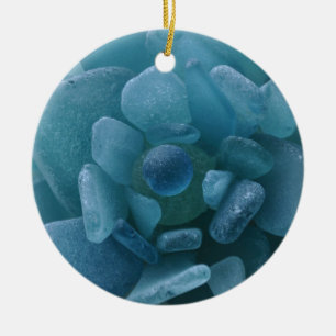 Ornamento De Cerâmica Flor azul do vidro do mar