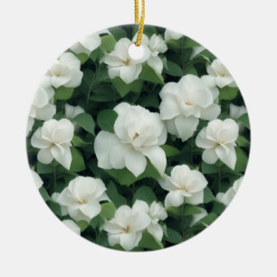 Ornamento De Cerâmica Flor branco botânico verde-elegante