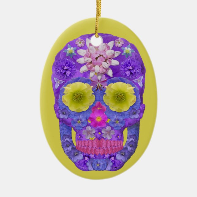 Ornamento De Cerâmica Flor - Caveira 5 (Frente)