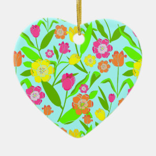 Ornamento De Cerâmica Flor Da Tulip Vintage Azul Padrão Floral