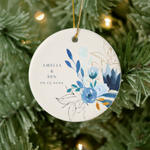 Ornamento De Cerâmica Flor de Água-marinha Moderna Personalizada para Ca