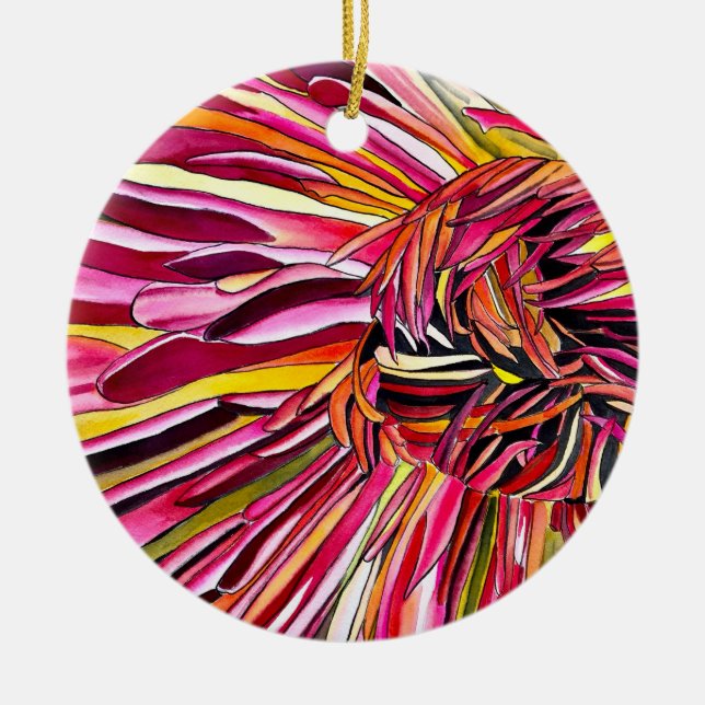 Ornamento De Cerâmica Flor de aquarelas de crisântemos (Frente)