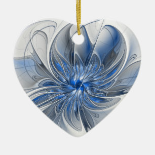 Ornamento De Cerâmica Flor de Arte Fracionada com Cinza Azul abstrato