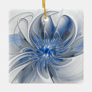 Ornamento De Cerâmica Flor de Arte Fracionada com Cinza Azul abstrato