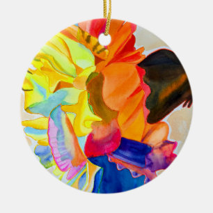 Ornamento De Cerâmica Flor de cravo em aquarela neon