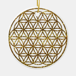 Ornamento De Cerâmica Flor de Espumação Dourada da Vida