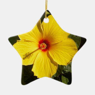 Ornamento De Cerâmica Flor de Hibiscus Amarelo