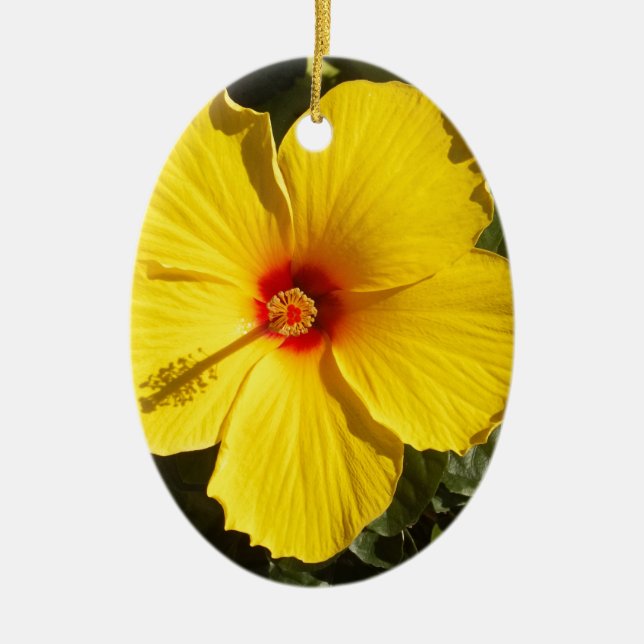 Ornamento De Cerâmica Flor de Hibiscus Amarelo (Frente)
