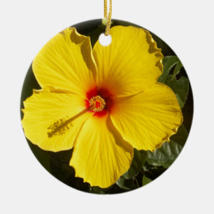Ornamento De Cerâmica Flor de Hibiscus Amarelo