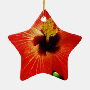 Ornamento De Cerâmica Flor de Hibiscus Vermelho Brilhante