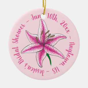 Ornamento De Cerâmica Flor de Lírio Rosa Casamento Floral Chá de Noiva