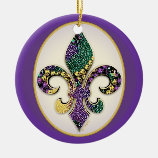 Ornamento De Cerâmica Flor de lis do grânulo do carnaval (Frente)
