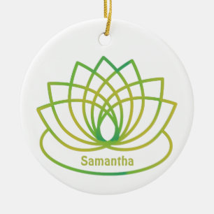 Ornamento De Cerâmica Flor de Lotus Verde e Amarela