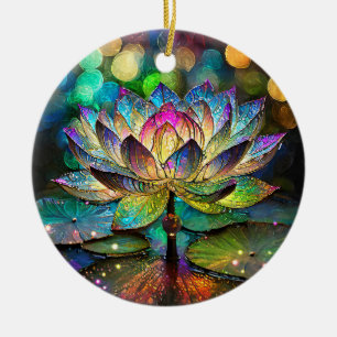 Ornamento De Cerâmica Flor de Lótus Vibrante em Vidro Pintado