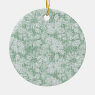 Ornamento De Cerâmica Flor de Margarida Veludo Verde Menta