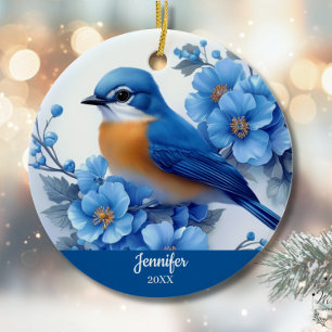 Ornamento De Cerâmica Flor de Natal do Pássaro Azul Norte-Americano Orie