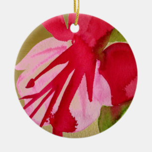 Ornamento De Cerâmica Flor de pop de cor da água rosa Fuchsia