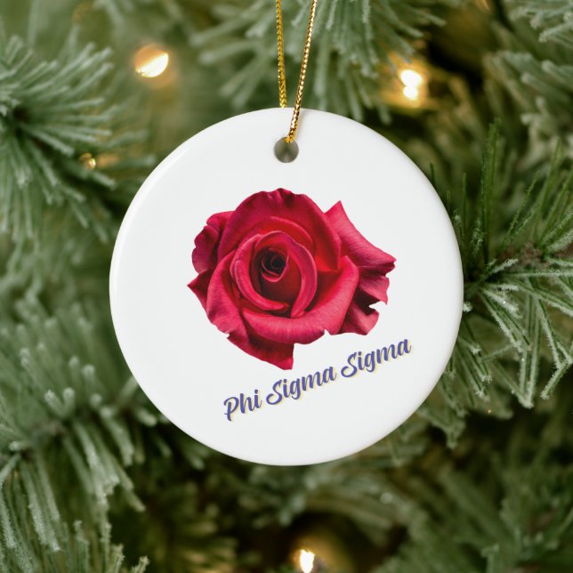 Ornamento De Cerâmica Flor de Rosa Vermelha da Irmandade Phi Sigma Sigma (Árvore)