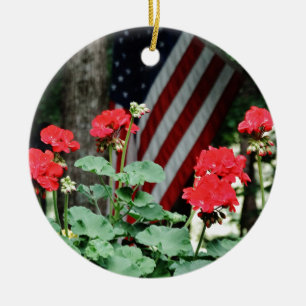 Ornamento De Cerâmica Flor e bandeira Vermelho, branco e azul