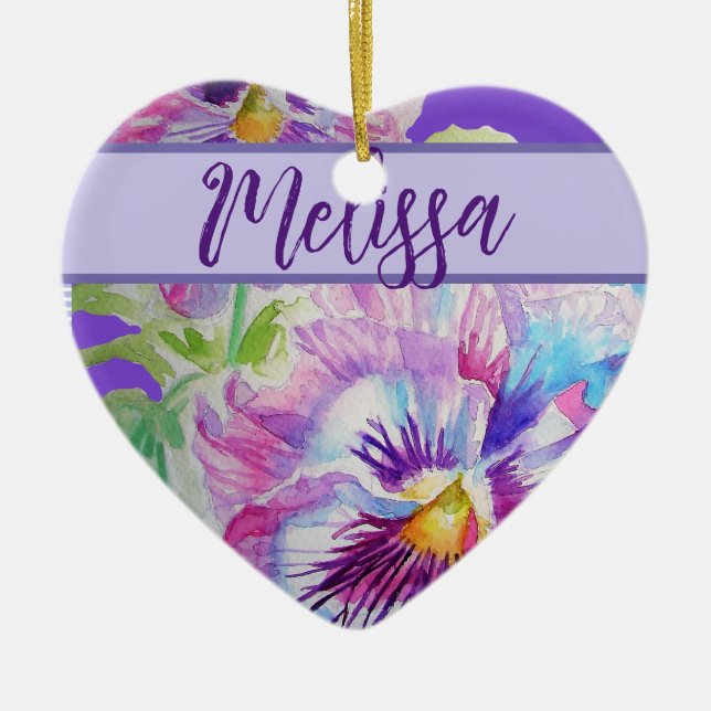 Ornamento De Cerâmica Flor Floral Bonito Pansão de Aquarela (Frente)