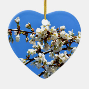 Ornamento De Cerâmica Flor floral branco de primavera