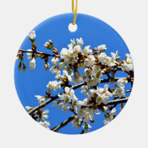 Ornamento De Cerâmica Flor floral branco de primavera