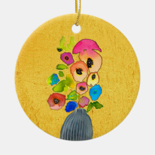 Ornamento De Cerâmica Flor moderna de aquarela floral