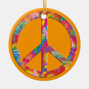 Ornamento De Cerâmica Flor Power Peace laranja