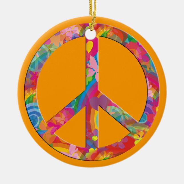 Ornamento De Cerâmica Flor Power Peace | laranja (Frente)