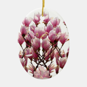 Ornamento De Cerâmica Flor-Primavera de-Magnolias Rosa