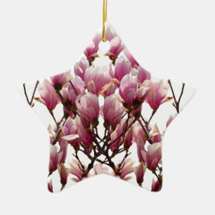 Ornamento De Cerâmica Flor-Primavera de-Magnolias Rosa