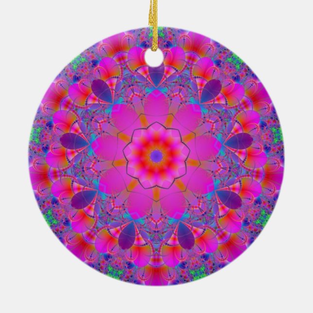Ornamento De Cerâmica Flor rosa Mandala (Traseira)